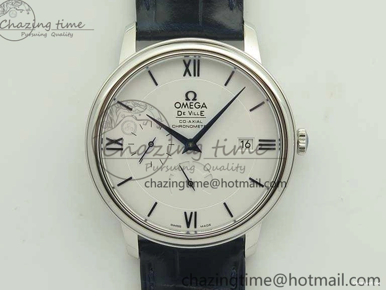 0218 Fashionable De Ville Prestige Real Power Reserve SS TW 1:1 Best Edition White Dial Blue Markers On Leather Strap A 8094